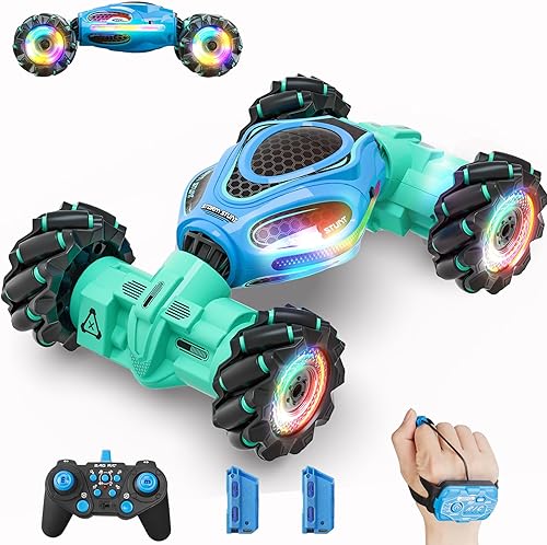 Miniatura 7 de Gesture Coche RC Rojo, 1:24 Alta Velocidad 4WD Coche de Acrobacias Transformable con Gestos y Control Remoto, Vehículo de Deriva con Rotación 360°