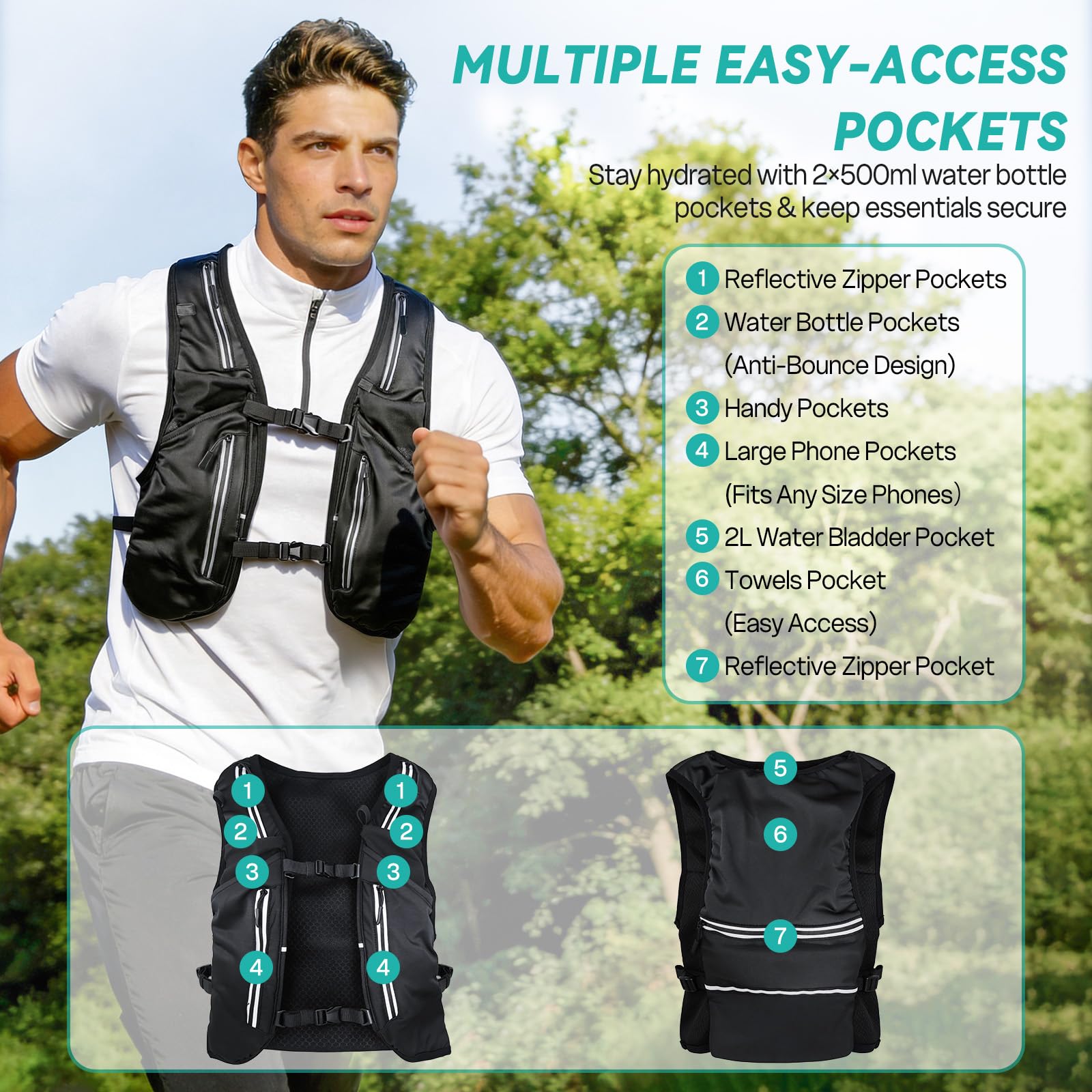 Nextyu Gilet Running Uomo Donna, Zaino Idratazione Trail Running Leggero con Borraccia Morbida 500ml & Cinghie Pettorali Regolabili per Corsa Maratona Escursionismo MTB Ciclismo