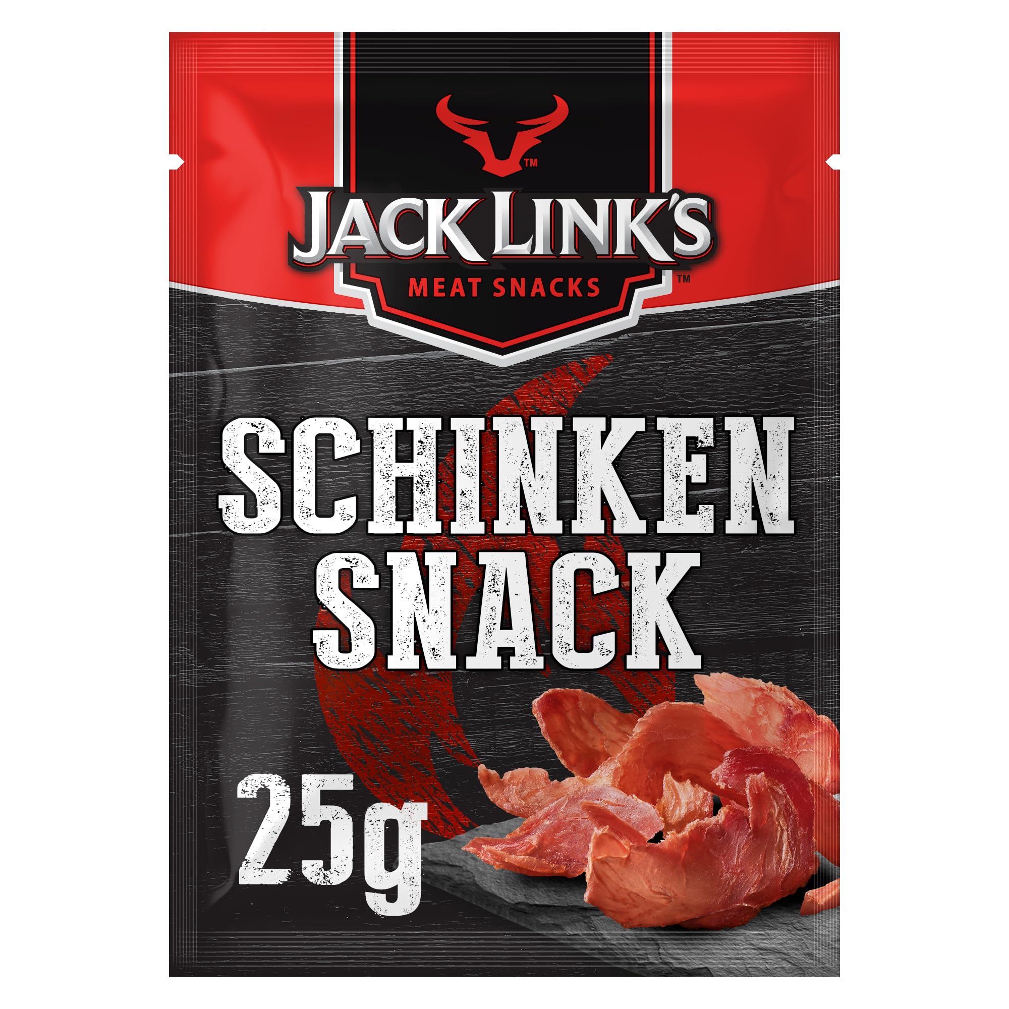 Jack Link’s Snack de Jambon - Pack de 12 (12 x 25 g) - Snack de viande riche en protéines à base de porc - High protein pour le sport - Viande séchée savoureuse fabriquée en Allemagne