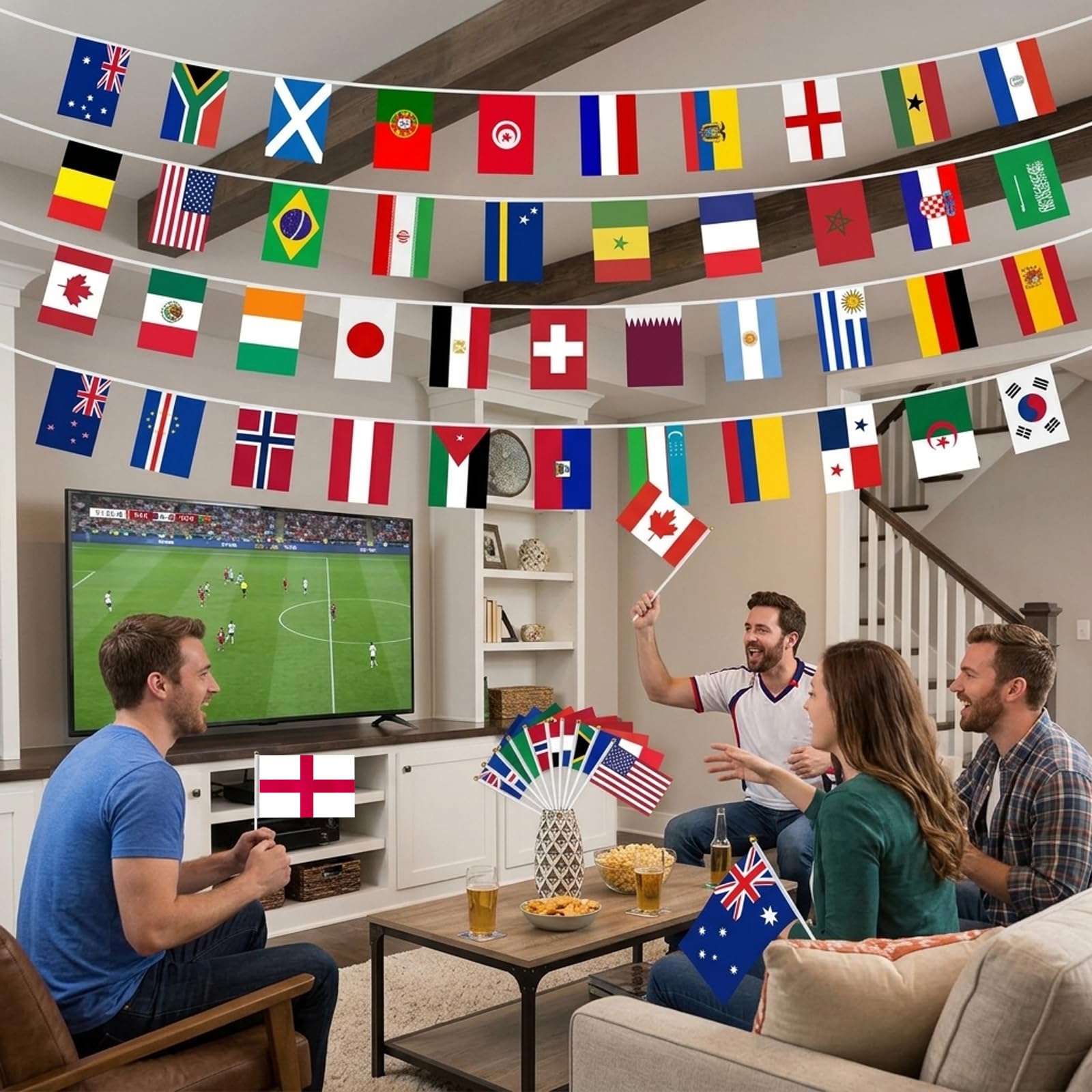 Decoración del Mundial 2026, Copa del Mundo 2026, 49 piezas del Mundial 2026, artículo para fans con 48 banderas y Bunting de 15 m con los 48 países. Decoración para eventos de fútbol y celebraciones
