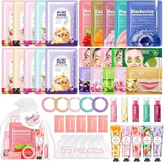 Hautpflege Geschenkset für Frauen–55 Stück Ganzkörper Spa-Party Set für Hand- & Fußmasken,Gesichtsmaske,Handcreme,Lippenpflege,Augenpads – Ideal als Gastgeschenk für Hochzeiten & Babypartys
