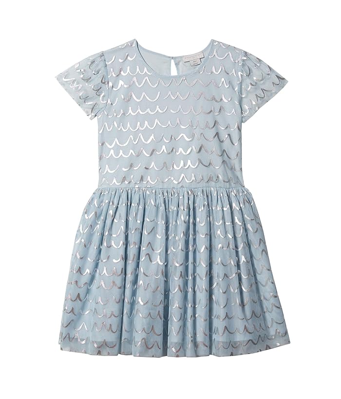 Stella McCartney Kids  Short Sleeve Tulle Dress with Shell Foil (Toddler/Little Kids/Big Kids) (Blue) Girls Clothing