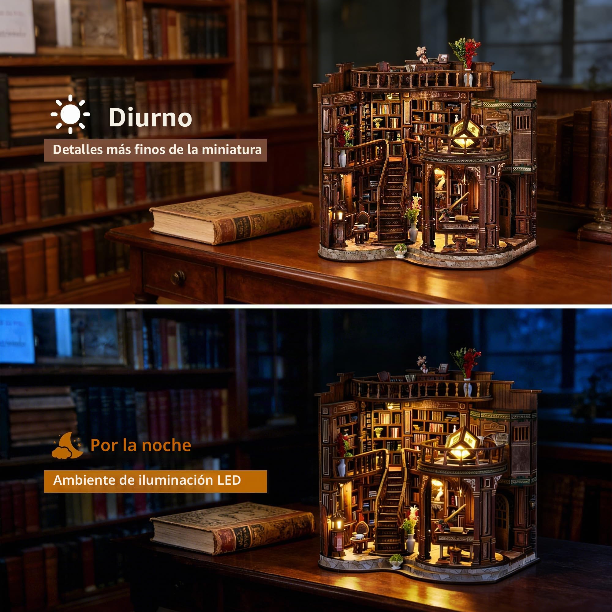 Book Nook Kit para Adultos - CRIOLPO DIY Casa en Miniatura Puzzle de Madera 3D Casa de Muñecas - Sujetalibros para estantería Decoración con Luz Led Regalo Creativo para Lectores