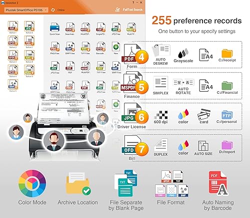 Miniatura 4 de Plustek Escáner de documentos de escritorio PS186, con alimentador automático de documentos de 50 páginas (ADF). para Windows 7/8/10/11 (solo