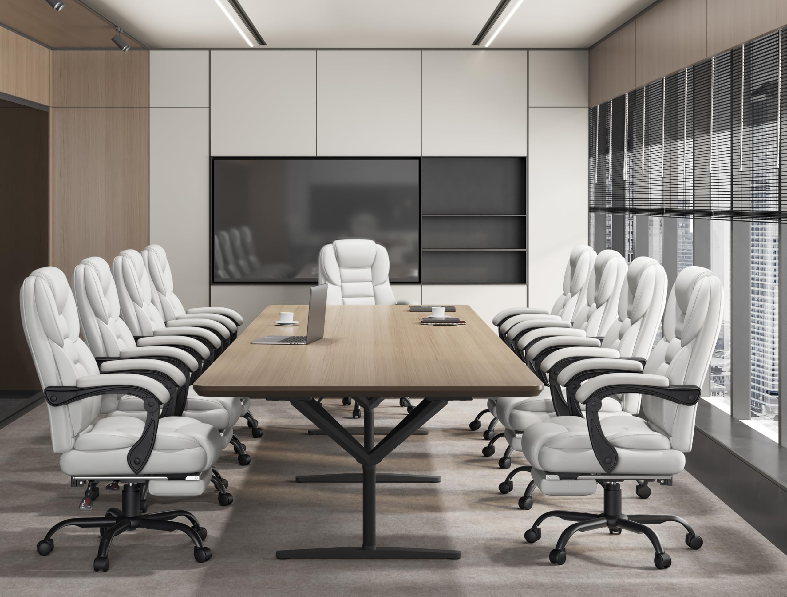 Yaheetech Poltrona Ufficio Ergonomica con Poggiapiedi Sedia da Ufficio in Finta Pelle con Schienale Reclinabile Bloccabile e Braccioli Imbottiti Rotelle Girevole Altezza Regolabile Bianco | Bianco, Poltrona Ufficio Ergonomica Finta Pelle con Poggiapiedi,