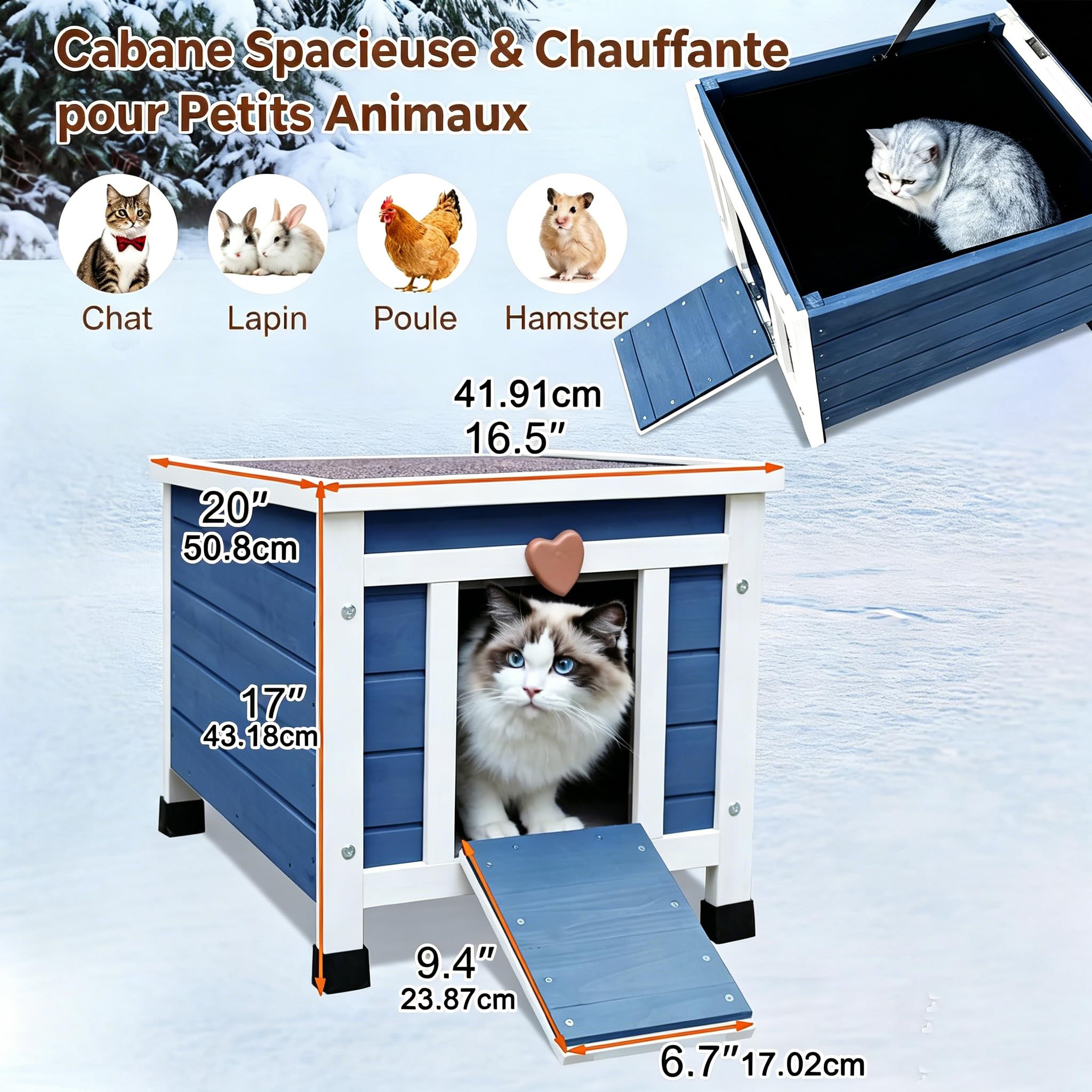 Feral Kitty Shelter Niche pour chat d'extérieur avec doublure isolée pour l'hiver, imperméable, clapier pour lapin, chat
