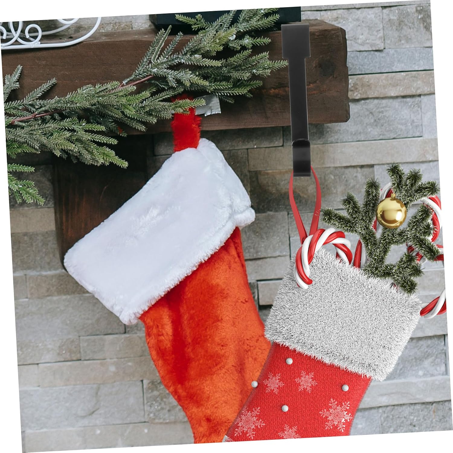 Cabilock Christmas Ornament Hook Shaped Hanger for Stockings Decorations Garland Strong Lightweight Easy to Install for Mantels Fireplaces