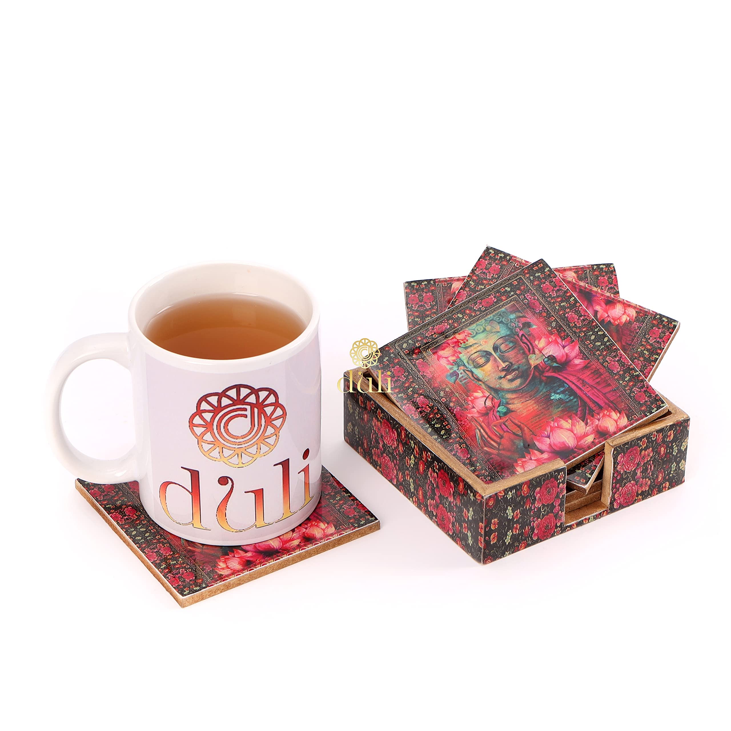 DULI Set of 6 MDF Wood Tea Coasters with Stand (10 * 10 cm) (Buddha) (B09NDMTZYJ) Amazon Price History, Amazon Price Tracker