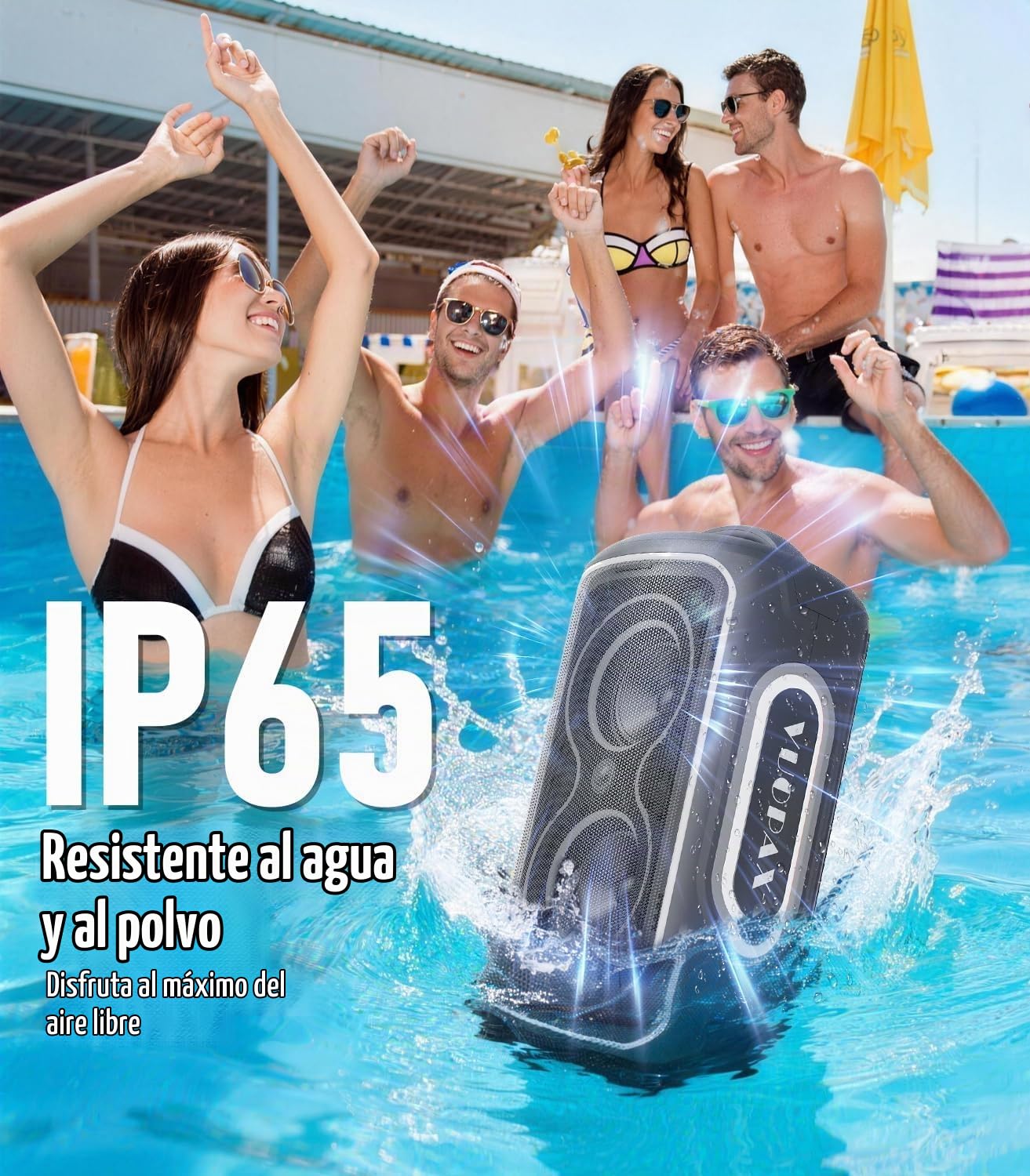 Altavoz Bluetooth Portátil,200 W Máx, Graves Potentes, IP65 | 24 h de autonomía, luces RGB, Bluetooth 5.4,TWS yUSB/TF/AUX/Mic para fiestas, camping y exteriores