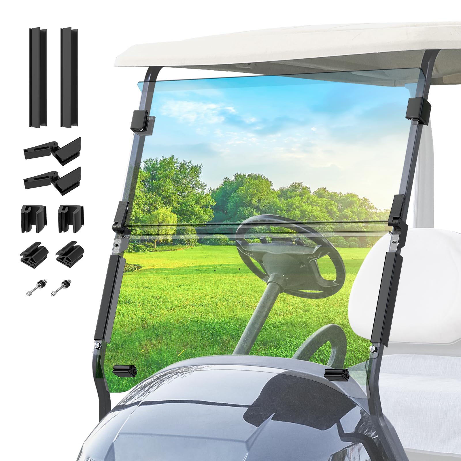 Drive-up Club Car Precedent, Tempo, Onward 2004-Up Golf Cart Windshield, Clear Foldable, UV Protection, Impact Resistant