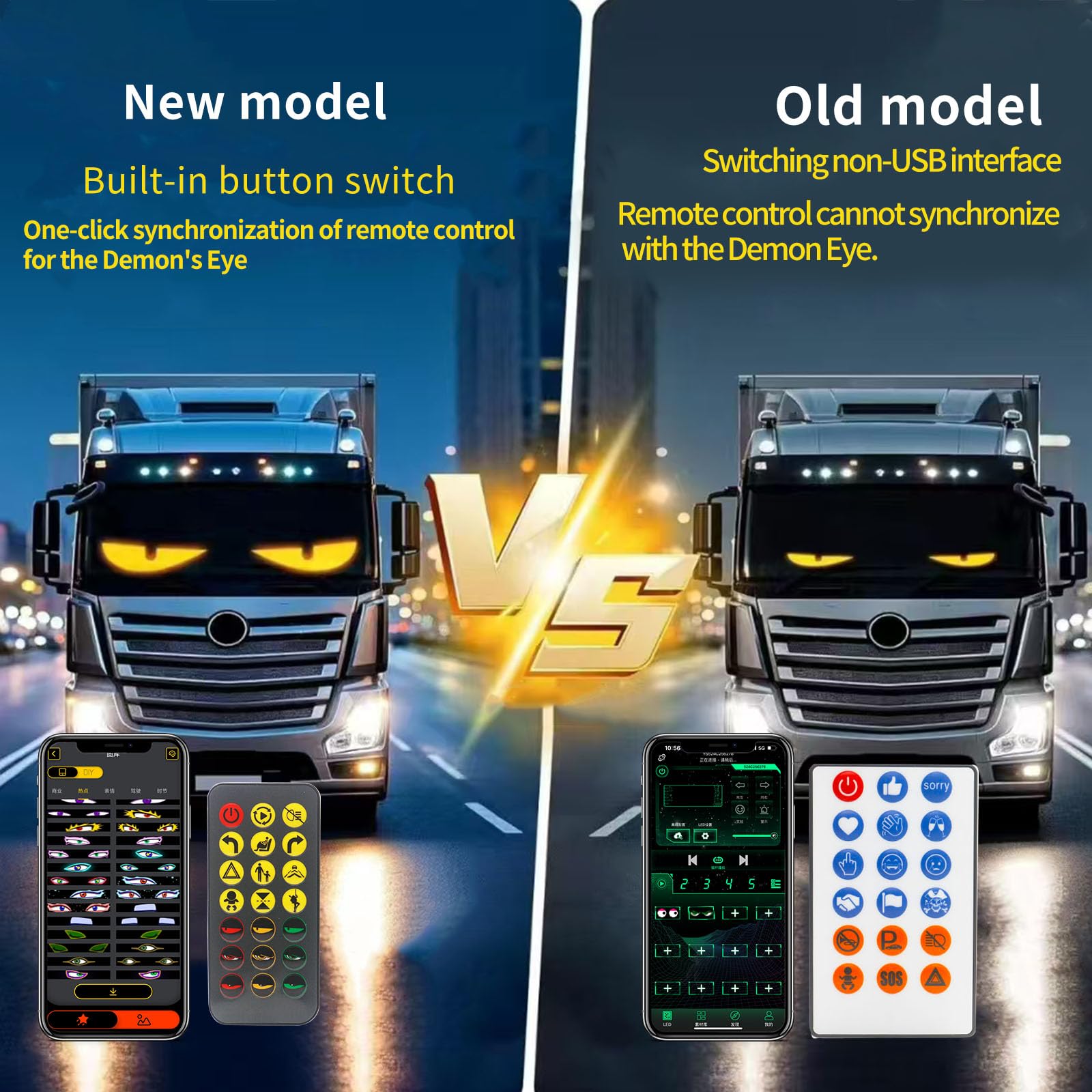 2er Devil Eyes Light for Cars Led Augen für LKW Auto, DIY Anzeige Programmierbar, Intelligente Bunte Augenlampe,Weicher Bildschirm,Dynamische-LED Laufschrift für Auto,LKW,Text,Graffiti(102 * 348mm)