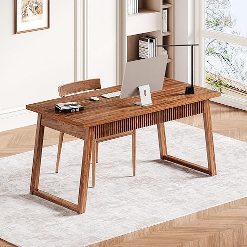 Miniatura 2 de LITTLE TREE Escritorio de oficina en casa de 55 pulgadas con cajón, mesa de estudio simple de madera de estilo minimalista moderno, escritorio