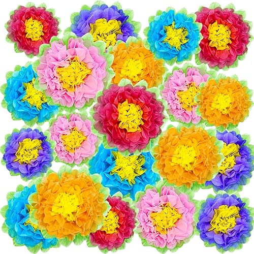 Juego de 20 flores de papel para fiesta, flores de papel de seda coloridas, flores de papel crepé para fiesta de primavera, baby shower, carnaval,