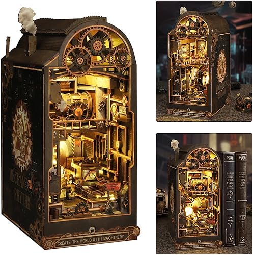 Miniatura 37 de ISSEVE Kits en miniatura de rincón de libros para adultos, rompecabezas de madera 3D, casa de muñecas, kit de casa en miniatura para decoración