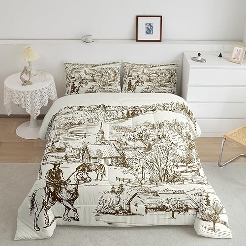 Miniatura 1 de Erosebridal Juego de edredón vintage occidental, tamaño King, ropa de cama de vaquero para niños y hombres, juego de ropa de cama de vaquero