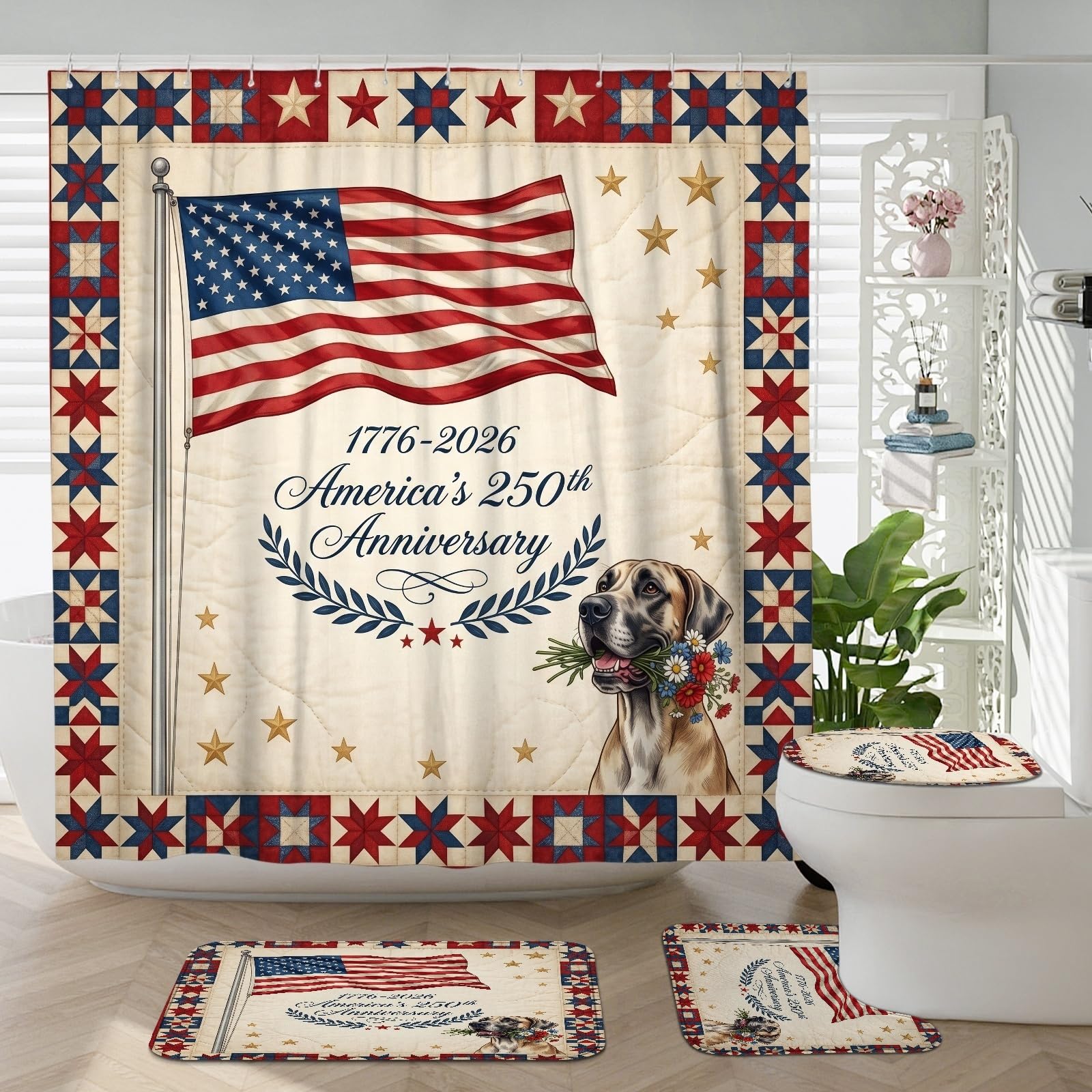 Rideaux de douche dogue allemand 250e anniversaire et tapis de luxe