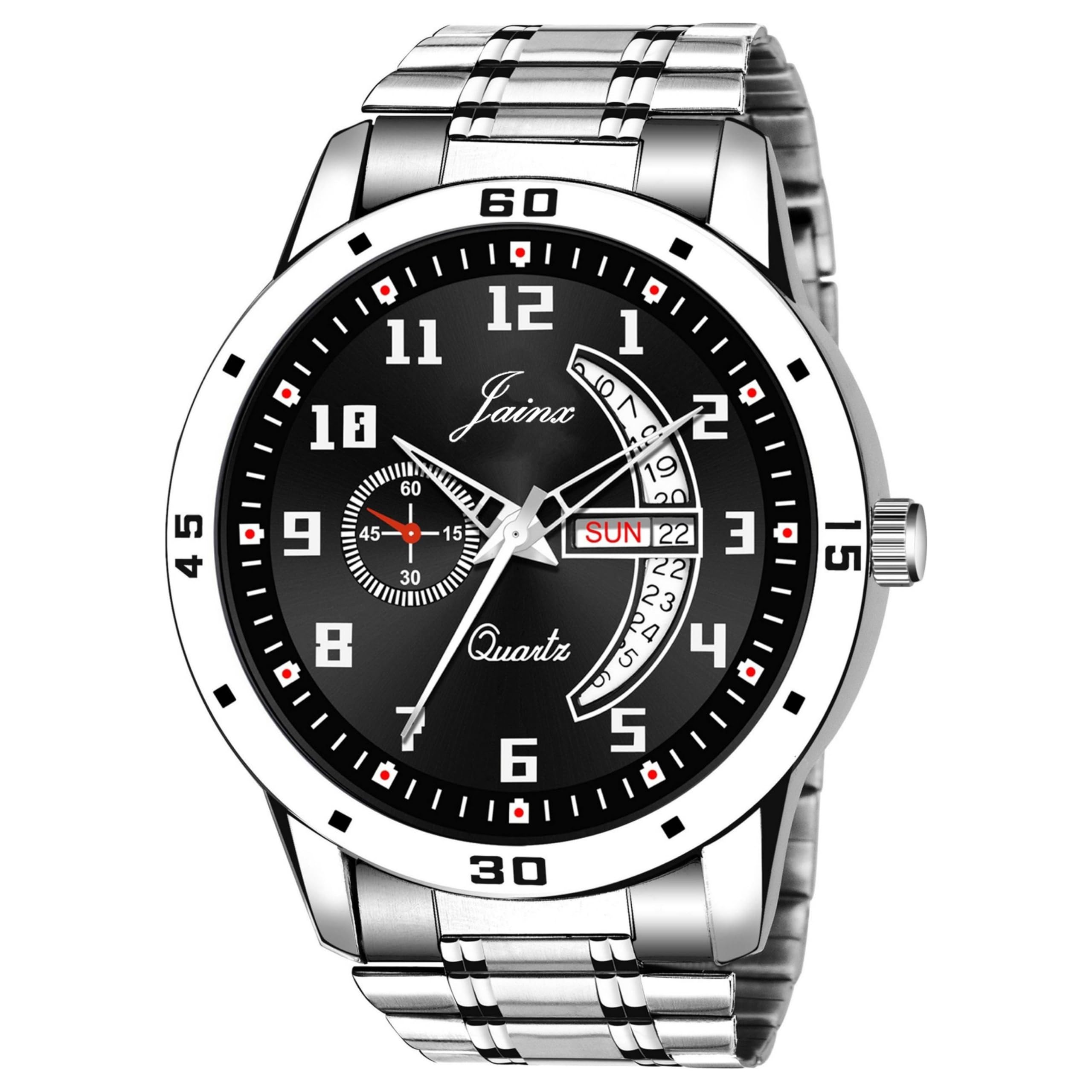 jainx Day & Date Black Dial Steel Chain Analog Watch - for Men JM7175 (B0D873HL1V) Amazon Price History, Amazon Price Tracker