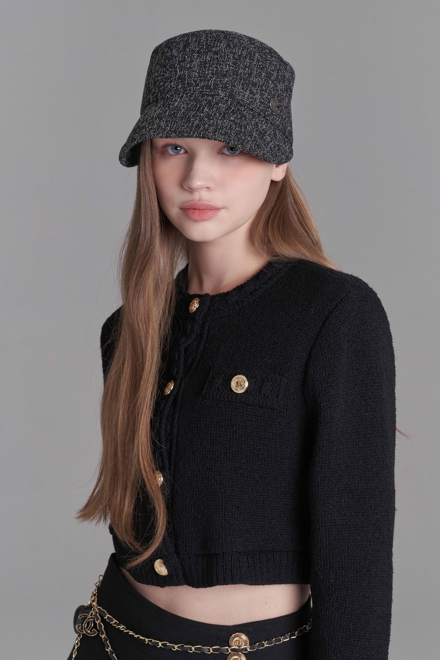WHITE SANDS MOJA Tweed Military Cap BEACHLEY Black