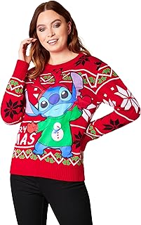 Disney Stitch Womens Knitted Christmas Jumper, Cosy Funny Xmas Sweater - Stitch Gifts for Her