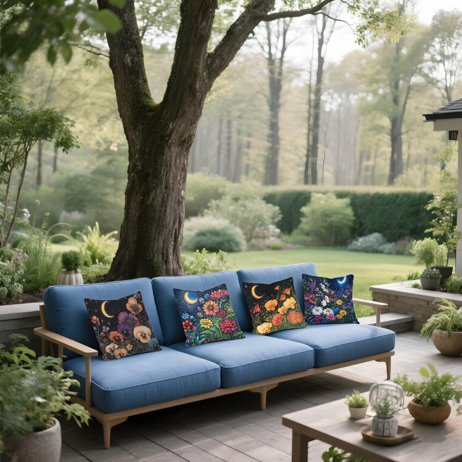 Federe Cuscini Divano 40x40cm, Federa Cuscino Fiori Luna Quadrati Copricuscini Super Morbido Copri Cuscini Per Divano, Cuscino Decorativo da Esterno Giardini, Per Soggiorno Camera, Divani, Sedie P-294