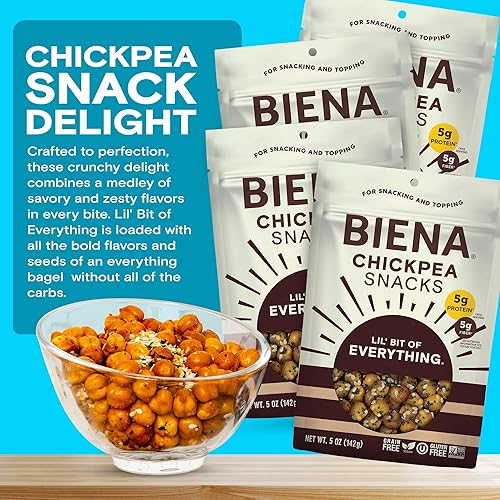 Miniatura 4 de Biena Lil' Bit of Everything - Bocadillos crujientes de garbanzos tostados, aperitivos ricos en proteínas, sin gluten, a base de plantas, sin OMG,