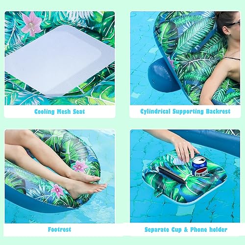 Miniatura 4 de FindUWill Flotadores de piscina para adultos, tumbona inflable grande para piscina, balsa flotante, flotador de bronceado Sunchill, accesorios de