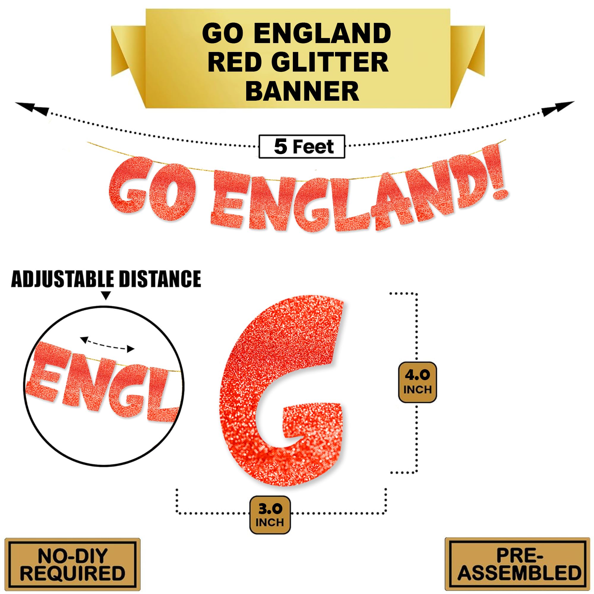GO ENGLAND Football Sports, 8 feet Glitter Red Banner, England Sports ...