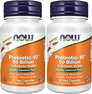 NOW Foods Supplements,Probiotic-10™,50 Billion,with 10 Probiotic Strains,Strain Verified,50 Veg Capsules,(Pack of 2)