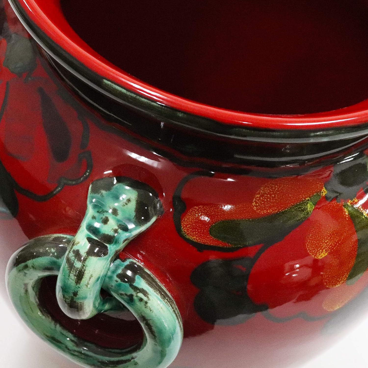 イタリア製 マヨリカ焼き 傘立て レッド 花柄 アンティーク イタリア製 マヨリカ焼き 傘立て レッド 花柄 アンティーク