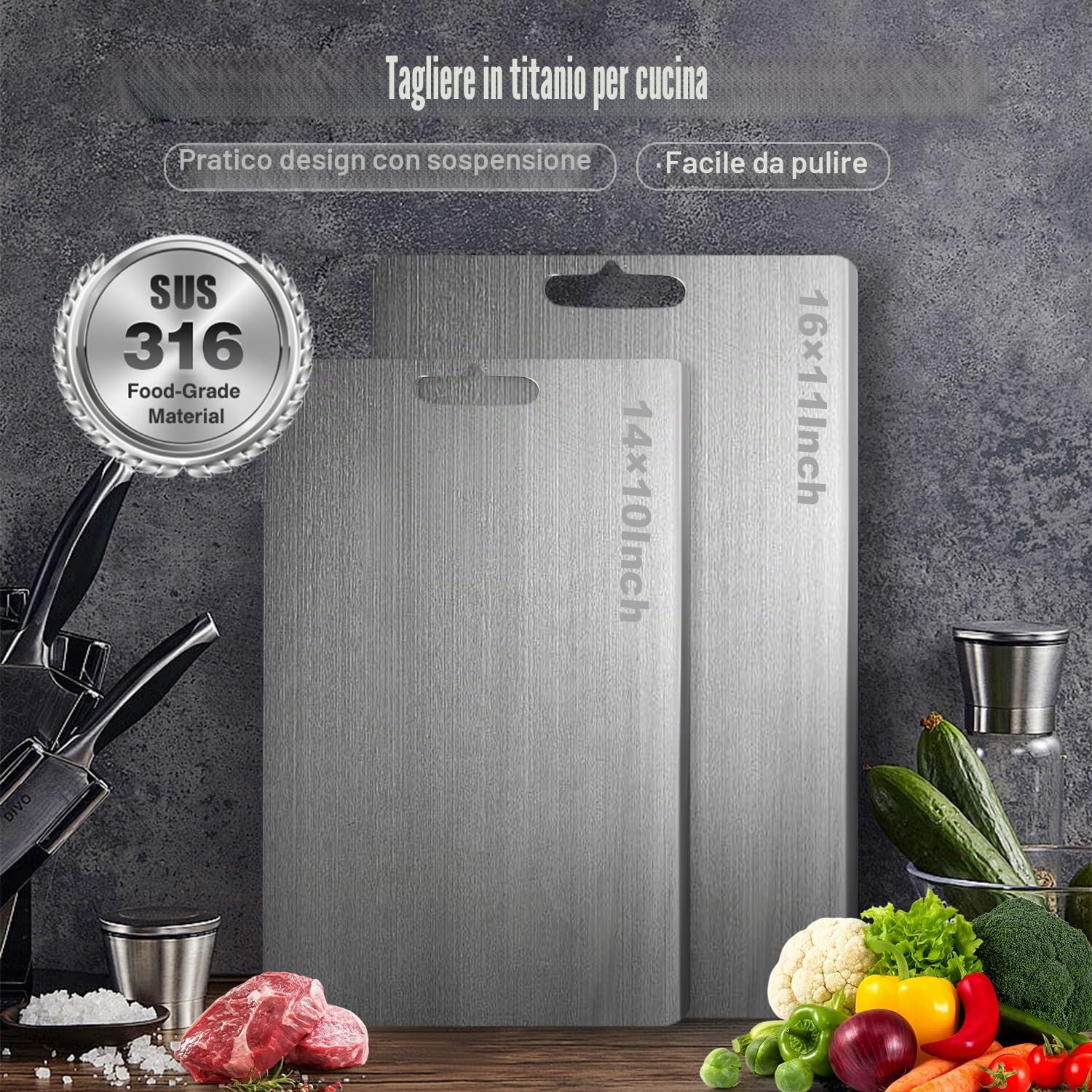Katuchef - Tagliere in titanio, taglio puro, per cucina, sicuro, durevole, extra large, per carne, frutta, verdura (grande)