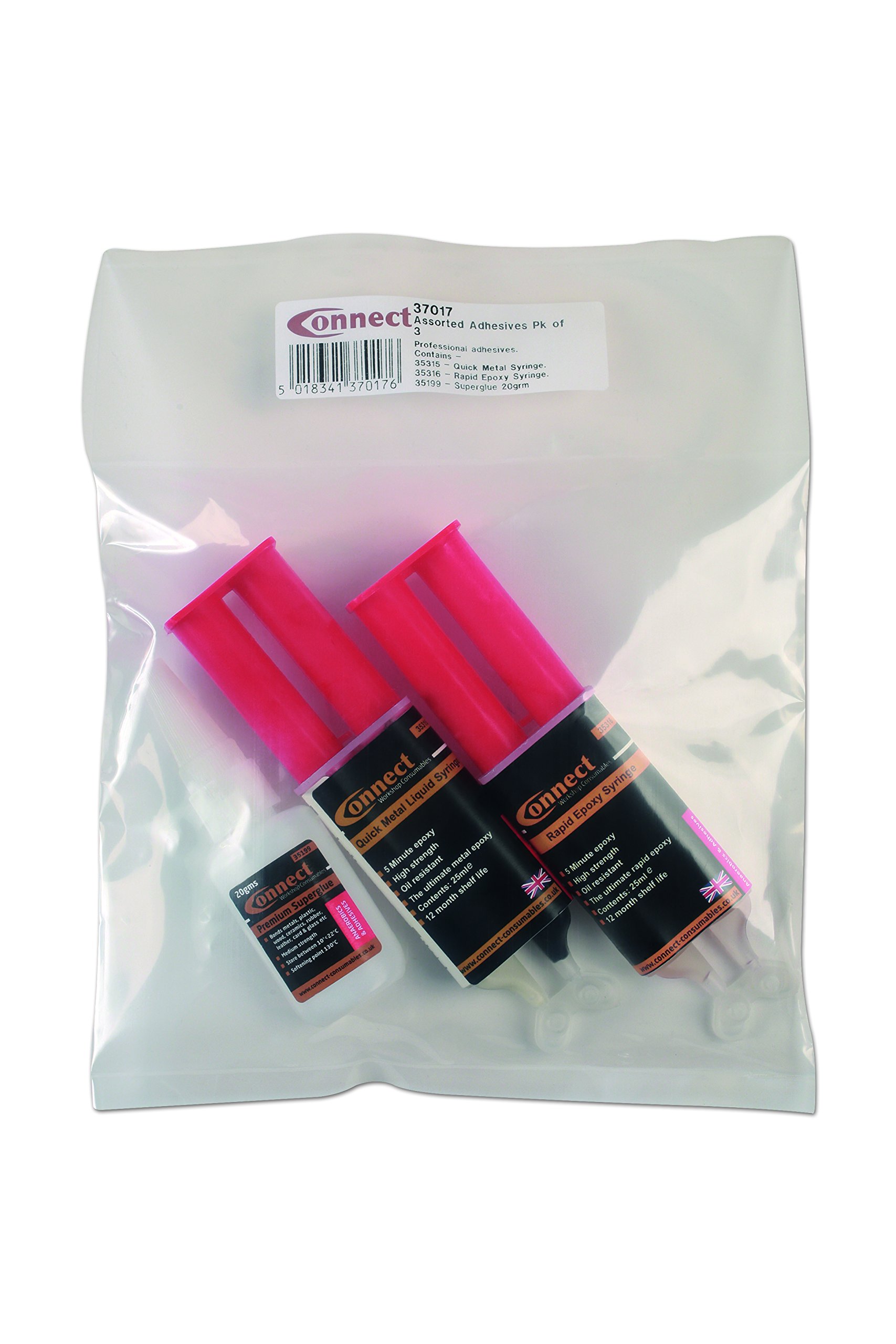 CONNECT 37017 Assorted Adhesives 3 Piece Quick Metal Epoxy Superglue Kit