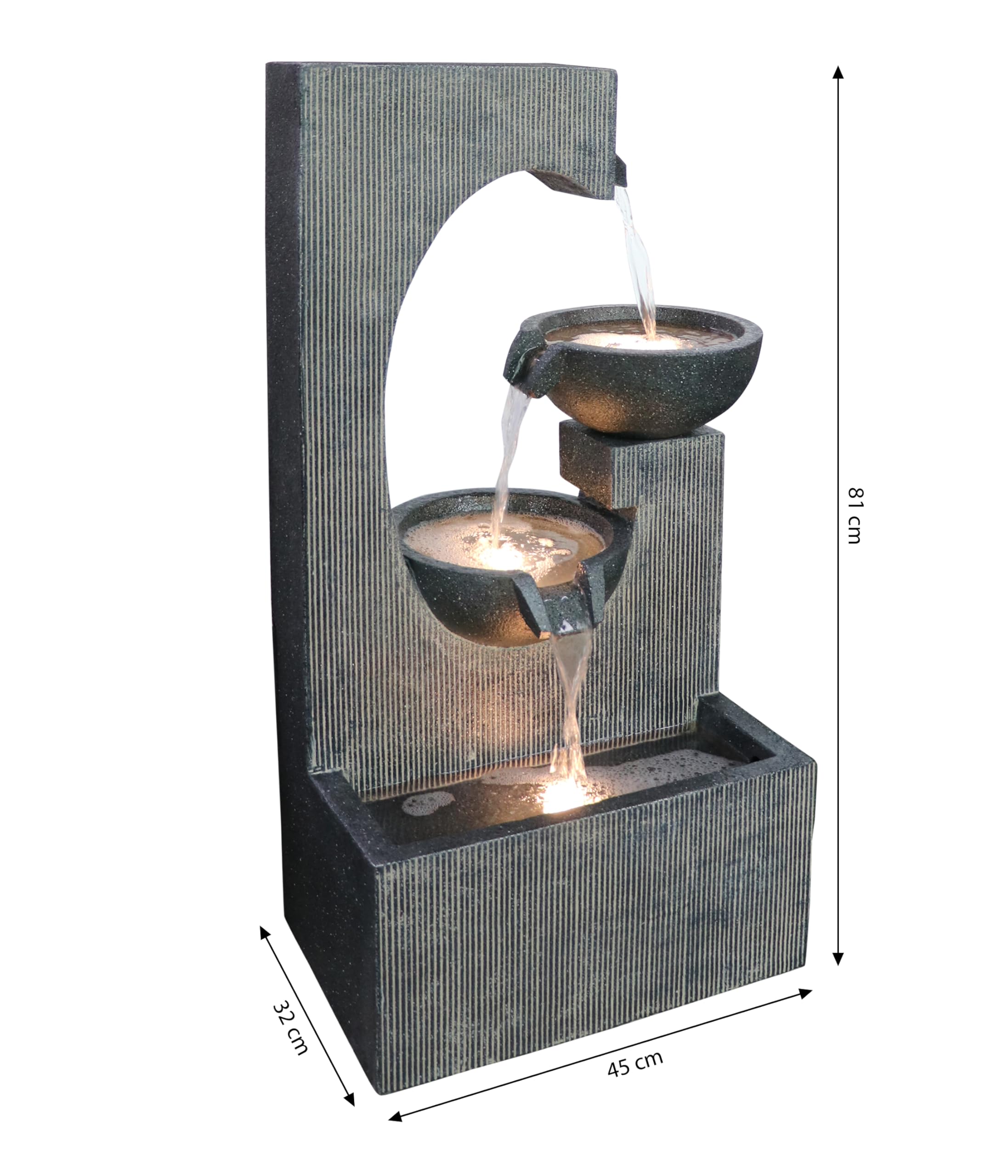 Dehner Gartenbrunnen Lorca, Outdoor-Brunnen, mit LED-Beleuchtung, solarfähig, ca.45x81x32 cm, Polyresin, grau