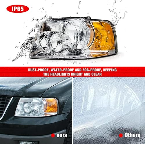 Miniatura 6 de Para Ford Expedition 2003, 2004, 2005, 2006, compatible con Ford Expedition 03-06, carcasa cromada, reflector ámbar, repuesto par izquierdo y derecho