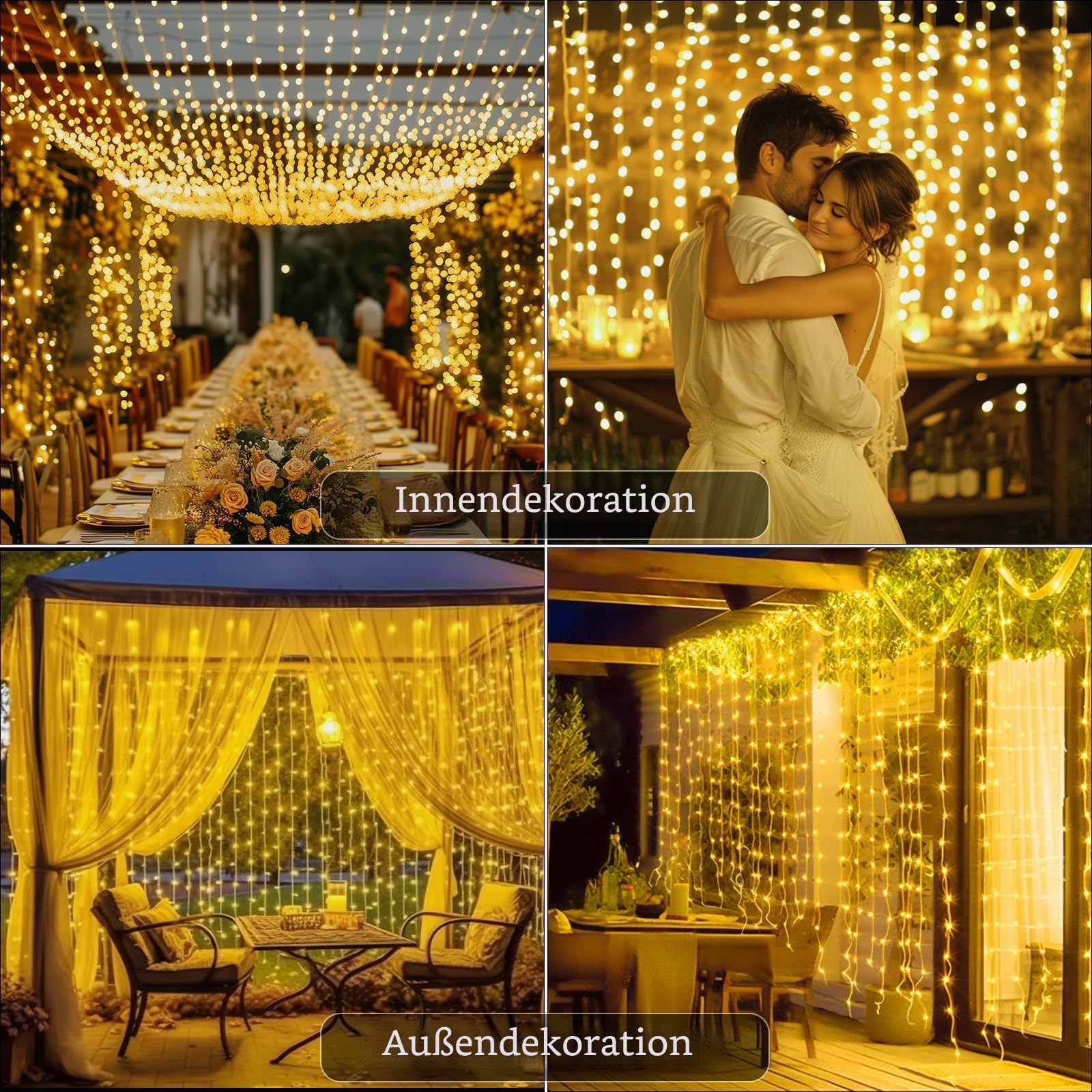Vorhang Lichter batteriebetrieben, 6x3m 600LED Fee Vorhang Lichter im Freien wasserdicht mit Fernbedienung, 8 Modi Wasserfall Garten String Lichter für Patio Gazebo Party Valentinstag