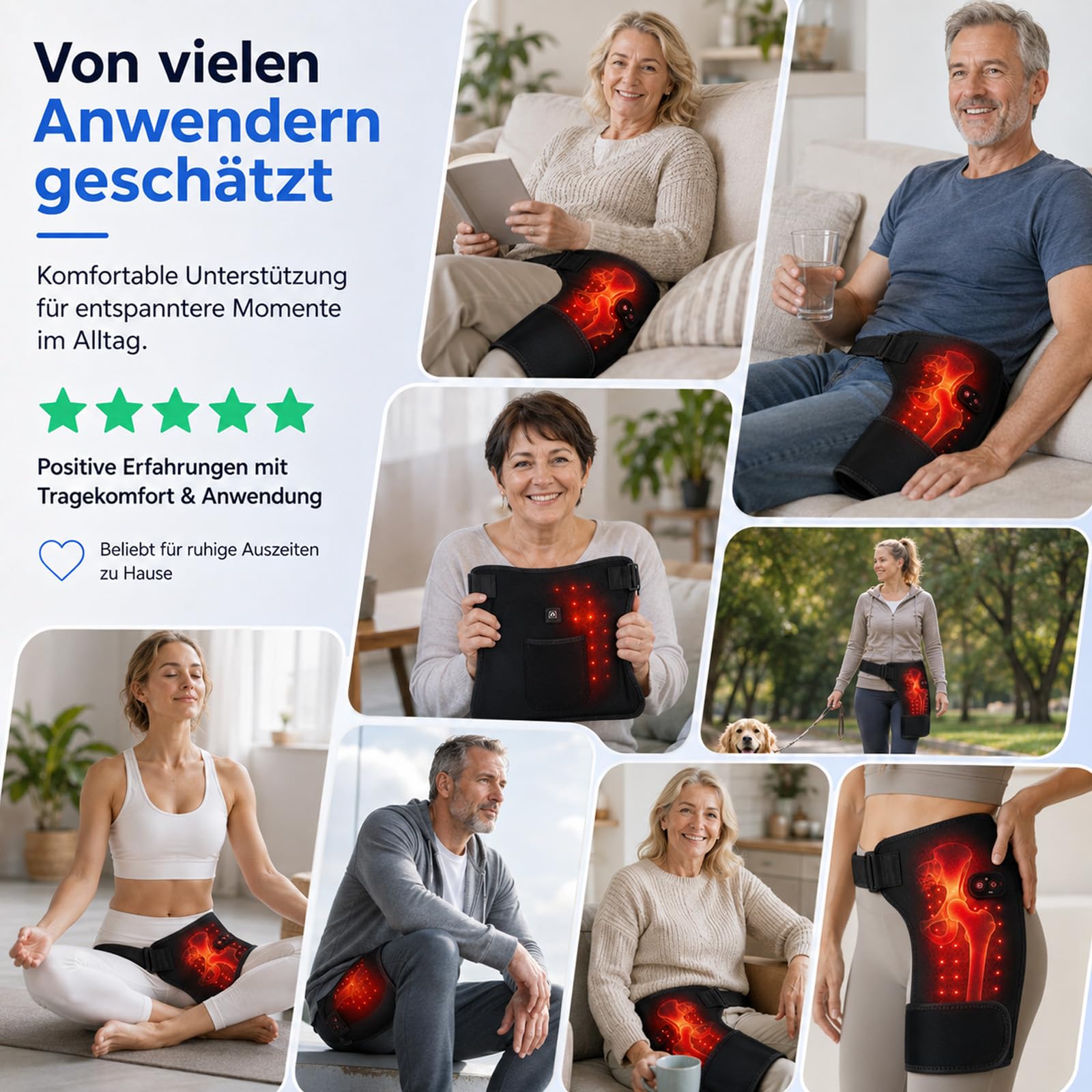 Hipora 4-in-1 Hüftmassager - Mit Wärmefunktion, 4 Massageköpfen