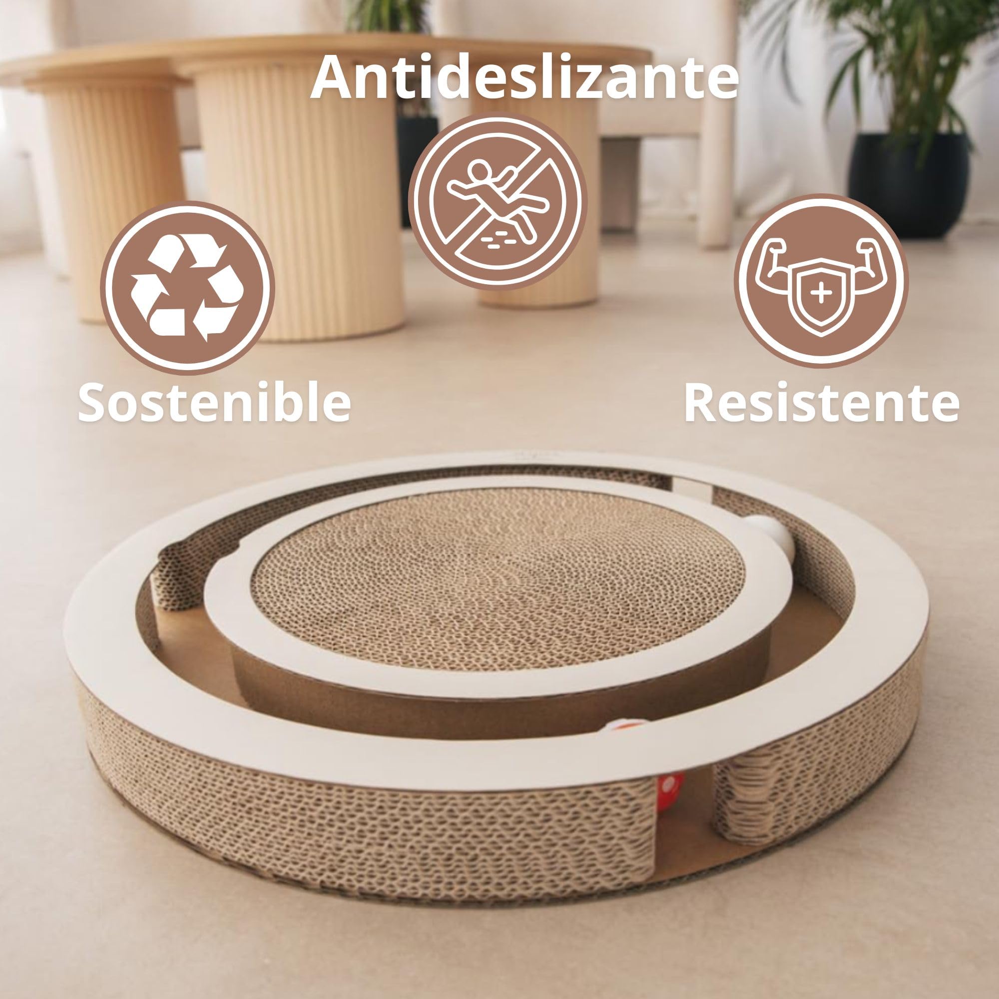 Juguete Rascador para Gatos Interior Timón Interactivo con Bolas Giratorias y Base Antideslizante | Cartón Corrugado Reciclado 2 en 1 para Interior | ALTHEA LIVING