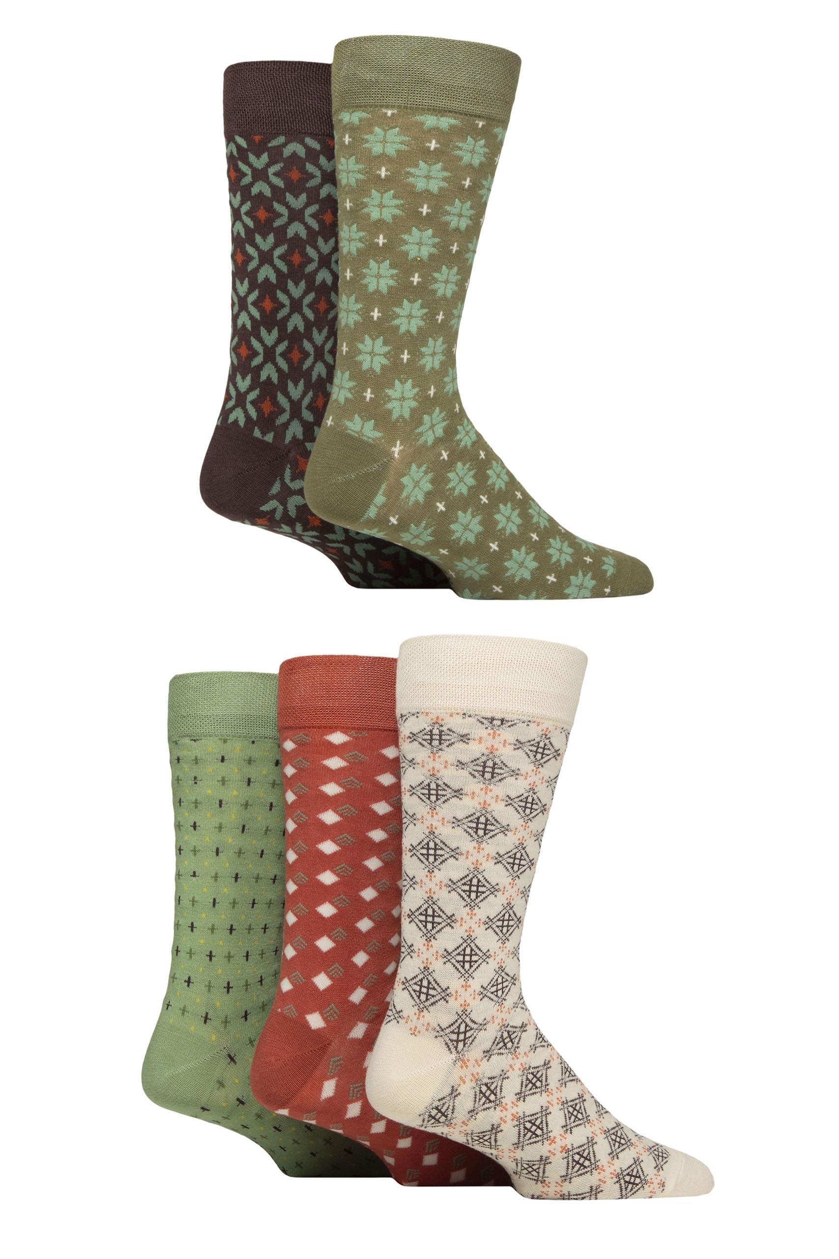 SockShop Men's Natural Bamboo Socks Various Designs Everyday Wear Plain, Patterned, Bright and Colourful 5 Pair Pack (UK, Numeric, 7, 11, Regular, Regular, Wild Terrain Suit)