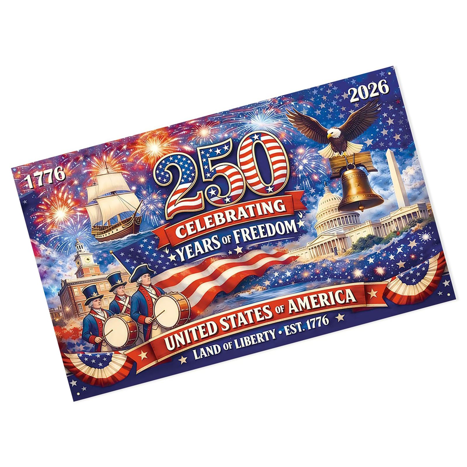 Nvoqilin Multicolor Americans 250Th Independence Day Decorations Patriotic Background Banners For Party Photo Backdrop Indoor Outdoor Use Permanent National Day Decoration