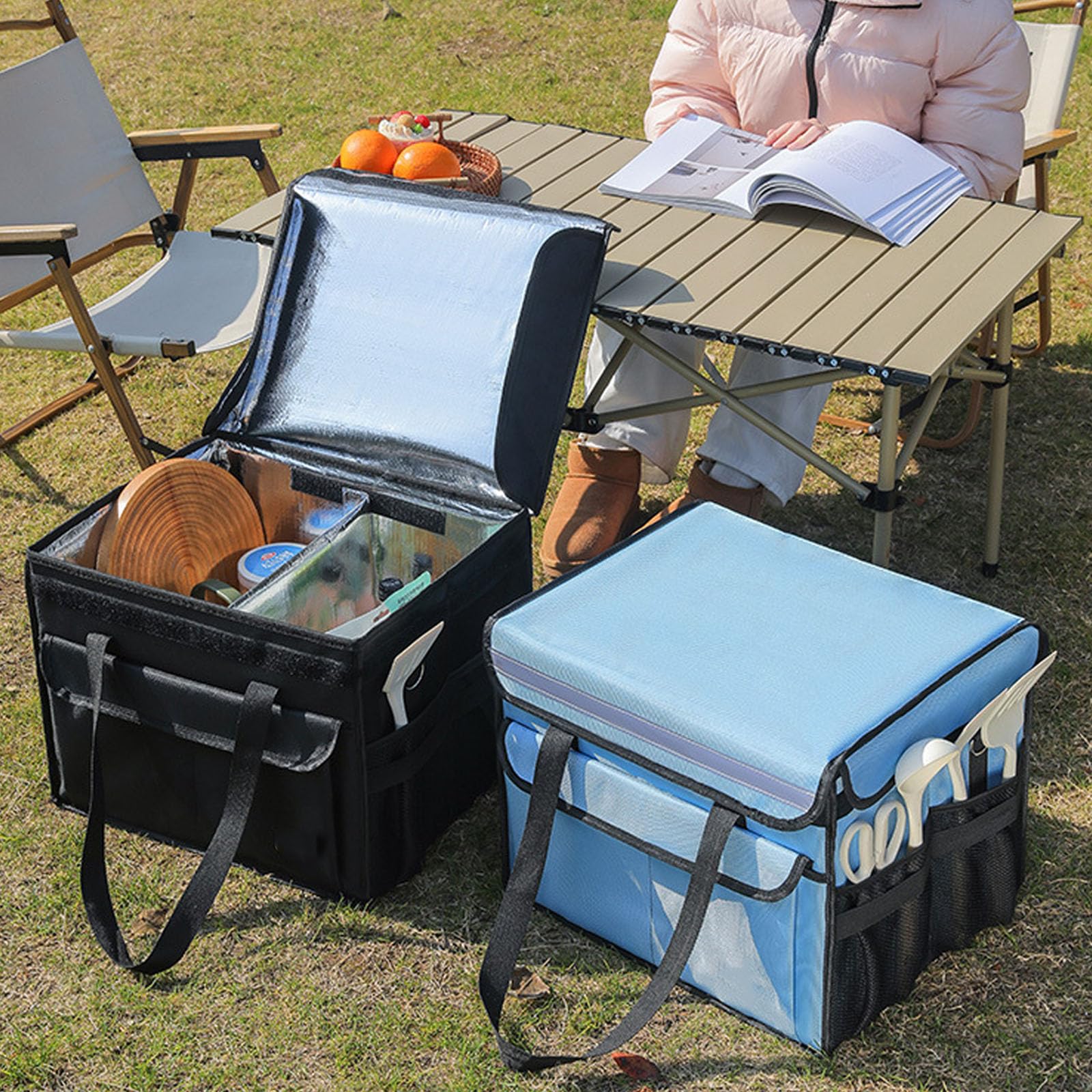 Mochila Expandible para Comida A Domicilio, Bolsa para Reparto De Comida con Forro De Tela Oxford, Bolsa Isotérmica para Transportar Comida En Casa, Al Aire Libre O En Picnics.,45L,Black