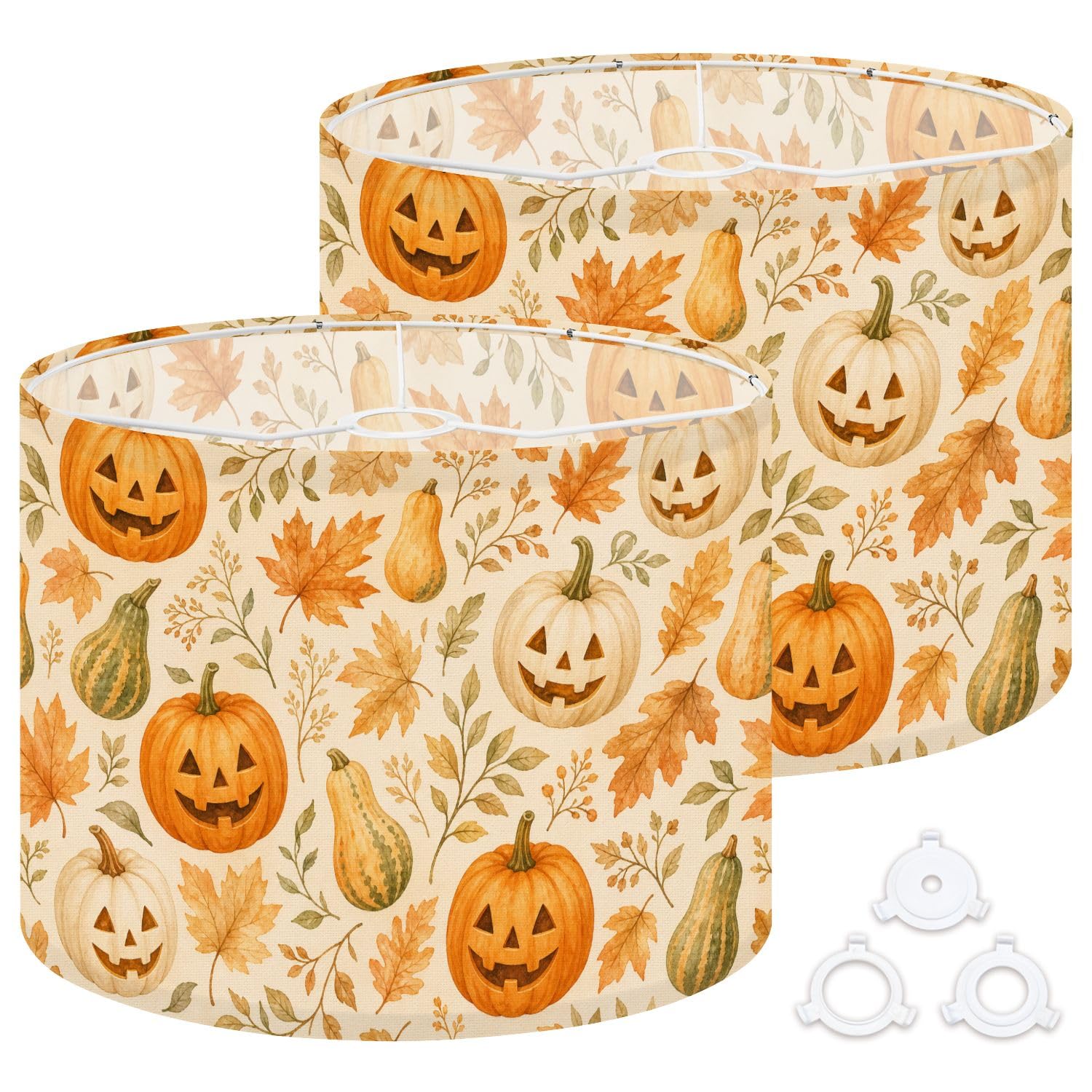 Deruinvaio Multi3 2Pcs 13In Lampshade Lamp Shade Autumn Pumpkins Leaves Botanical For Ceiling Light, Table Lamp Floor Lamp Easy Assembly Replacement Light Shade