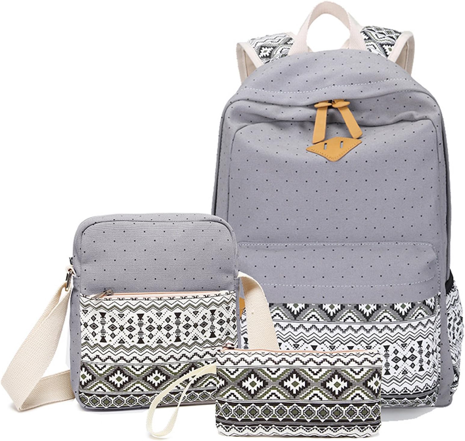 WSLCN Canvas Backpacks Set Girls School Bags Zipped Daypack Travel Satchel Shoulder Messenger Bag Kids Shoulder Bag Rucksack Laptop Casual Shoulder Bag Pencil Case