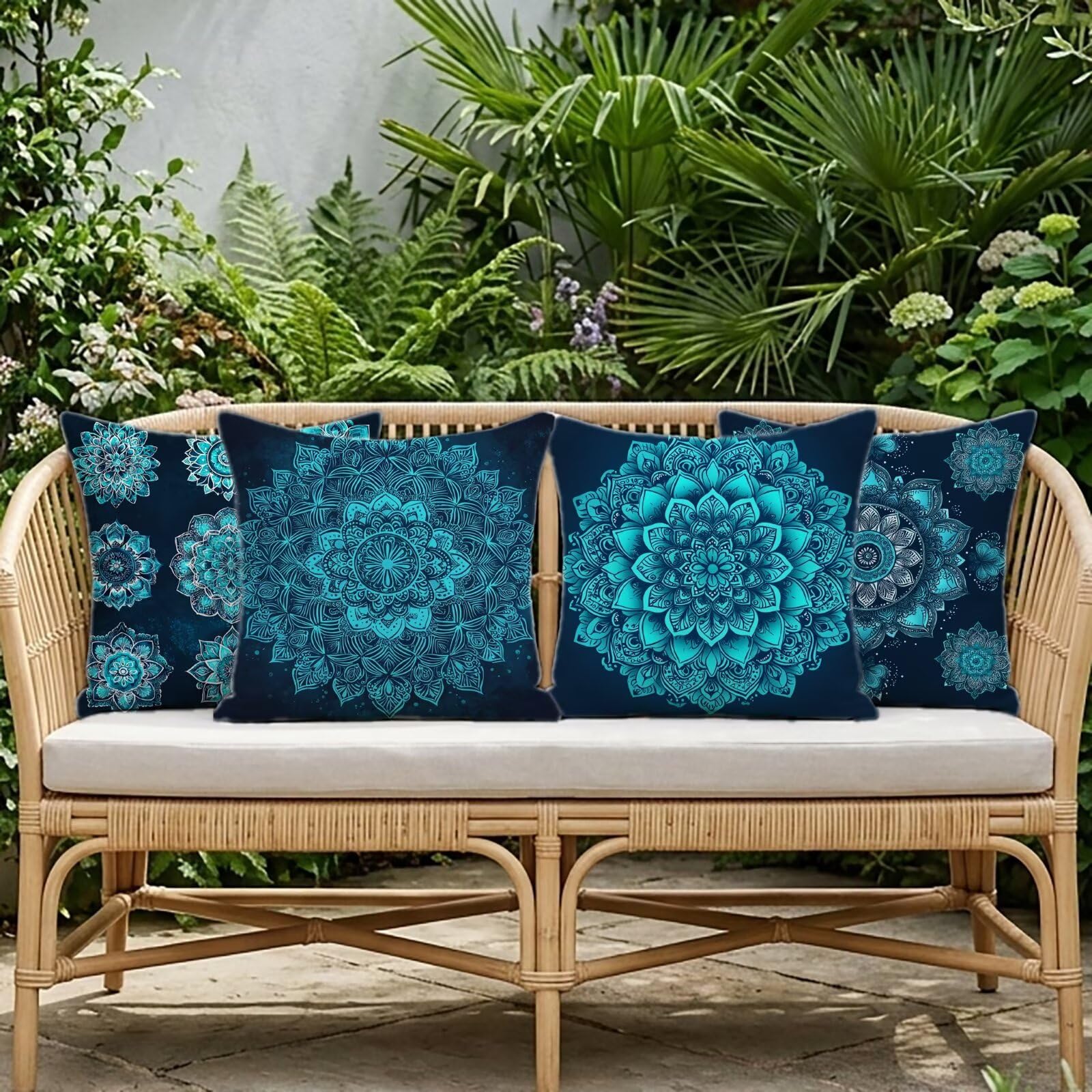 Zielone poszewki na poduszki 50 x 50 cm, poduszki na zewnątrz, wodoodporne, Maroko, z niewidocznym zamkiem błyskawicznym, do ogrodu, wodoodporne, na sofę, dekoracyjne, zestaw 4 szt., do pokoju