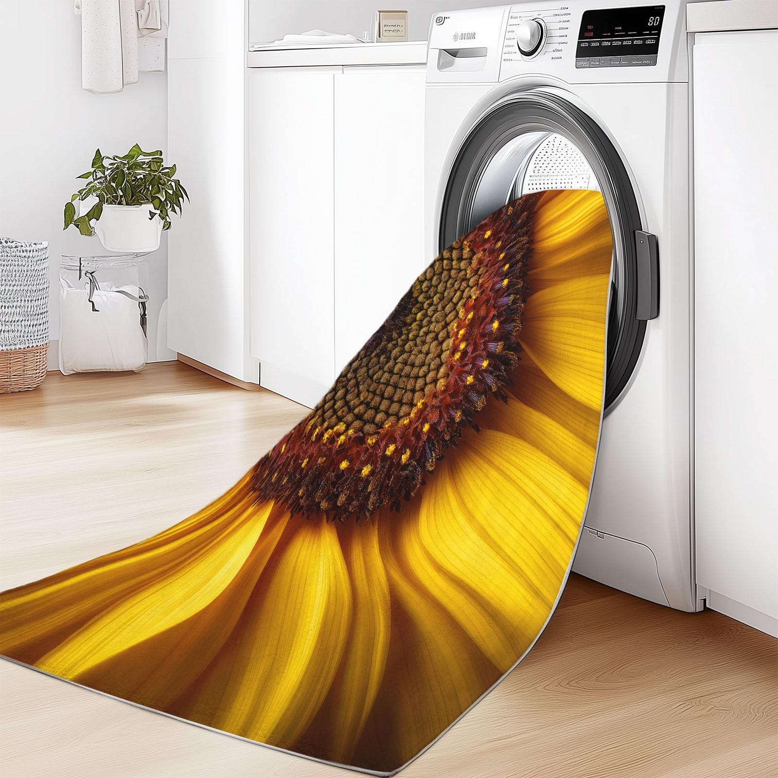 Générique Tapis Lavable en Machine Jaune, Tapis Poil Court Antidérapant Imprimé Élégance Photographie Fleurs Tournesol pour Salon Chambre Salle à Manger Bureau Entrée, 80 x 150 cm