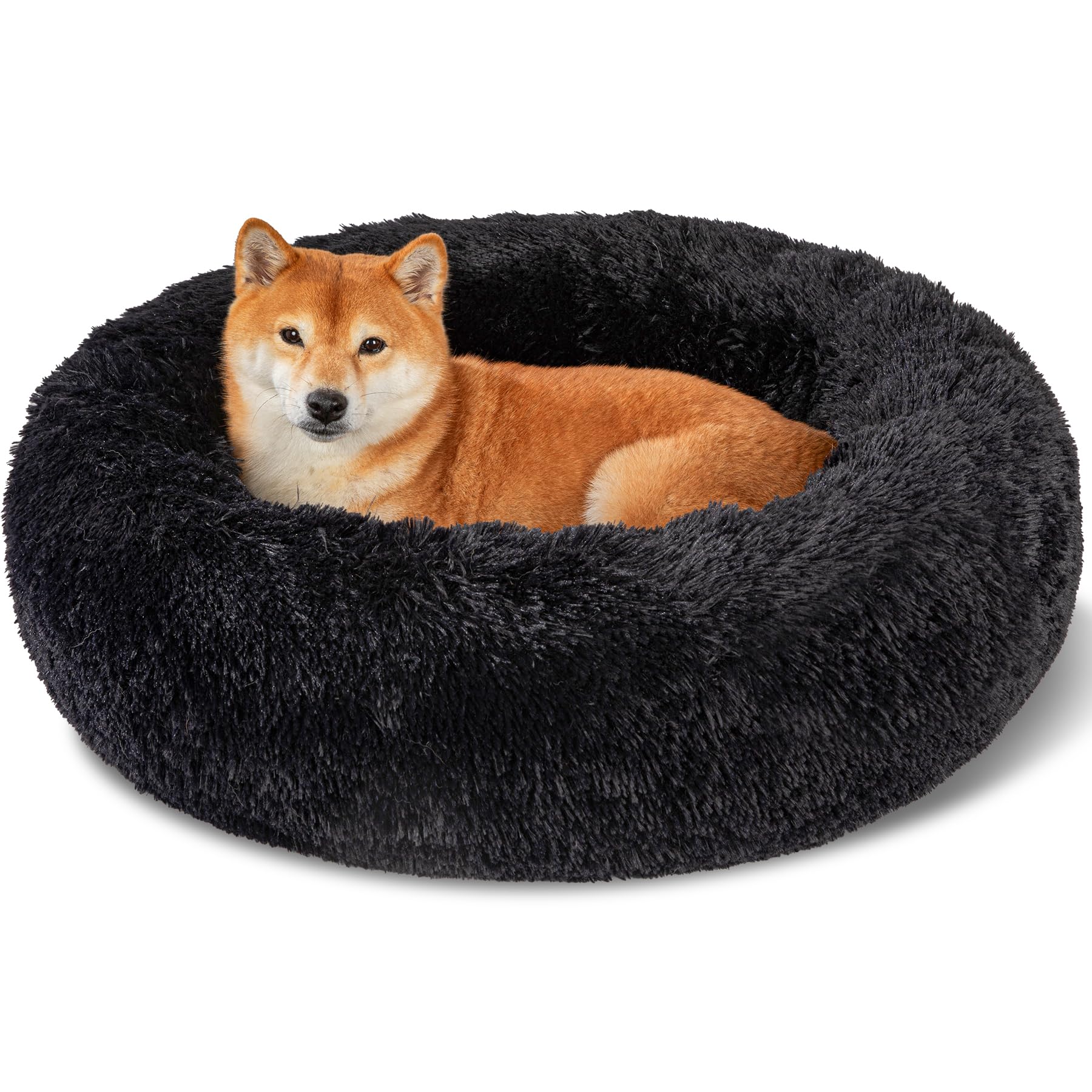 Kimpets Dog Bed Calming Beds for Small Medium Large Dogs - Round Donut Washable Puppy Dog Bed, Anti-Slip Faux Fur Fluffy D...