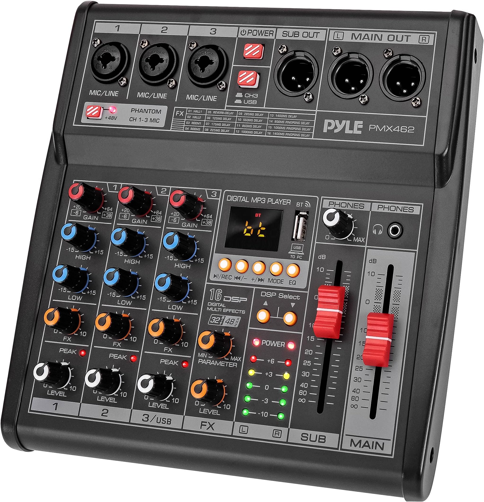 Pyle Professional Bluetooth DJ Audio Mixer 3 Channel DJ Controller