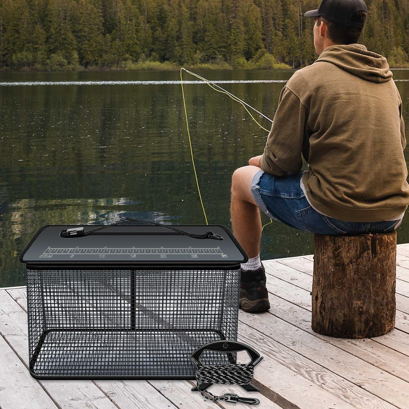 Bourriche À Poisson Flottante, Panier À Poissons Portable Réfléchissant, Cage de Grande Capacité pour Poissons Vivants Pêchés en Eau Douce ou Salée
