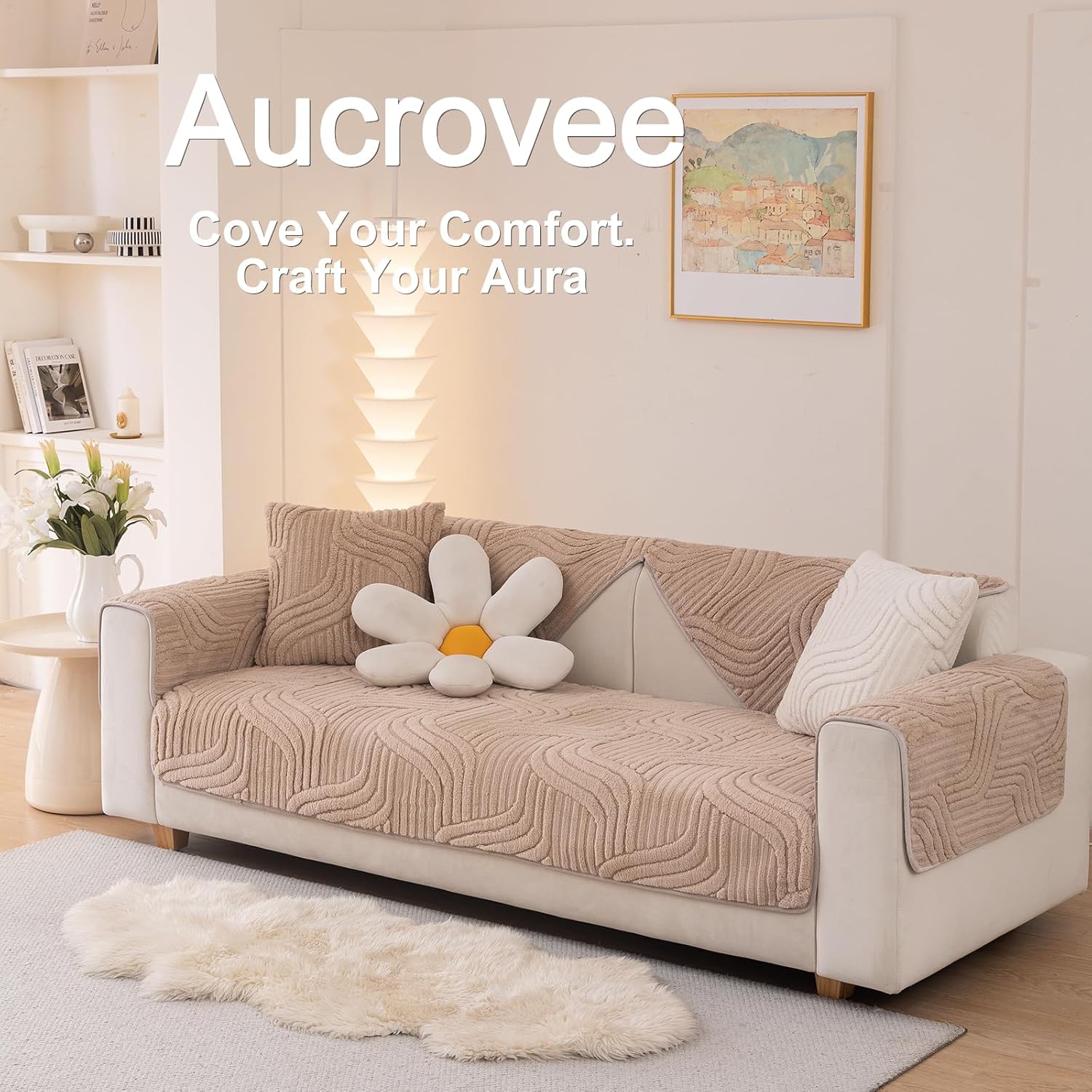 Solid Soft Couch Cover Washable, Non Slip Plush Sectional Sofa Covers for 3 Cushion Couch Sofa L Sharped Sofa Slipcover, Furniture Protector for Pets (1 PCS 36"x63" Coffee)