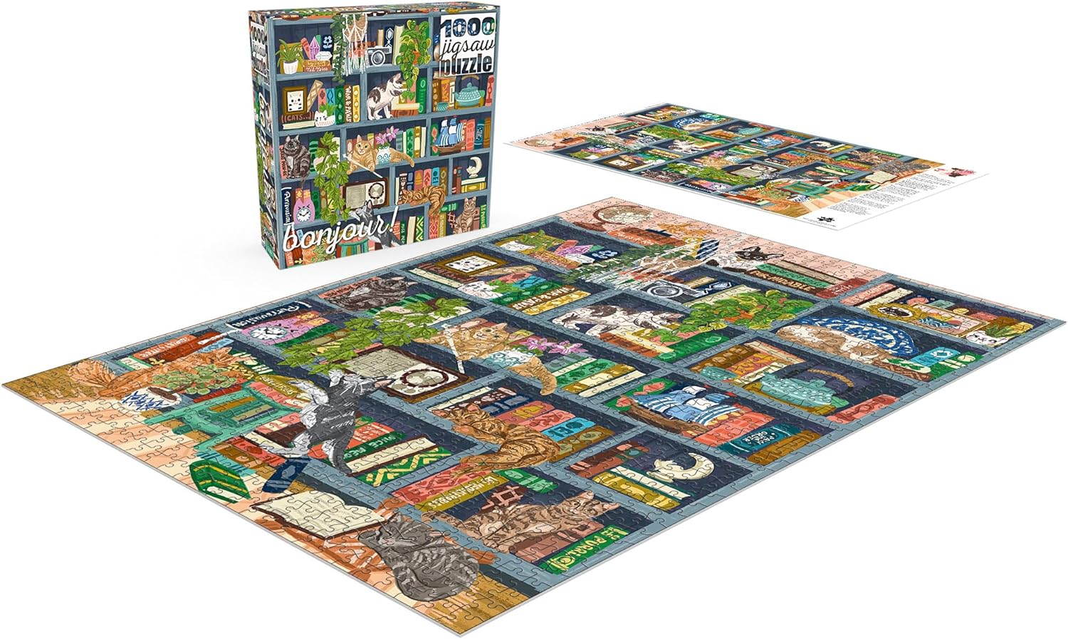 Buffalo Games - Bonjour - Olivia Gibbs - Cats at Home Library - 1000 Piece Jigsaw Puzzle for Adults - Challenging Puzzle Perfect for Game Nights