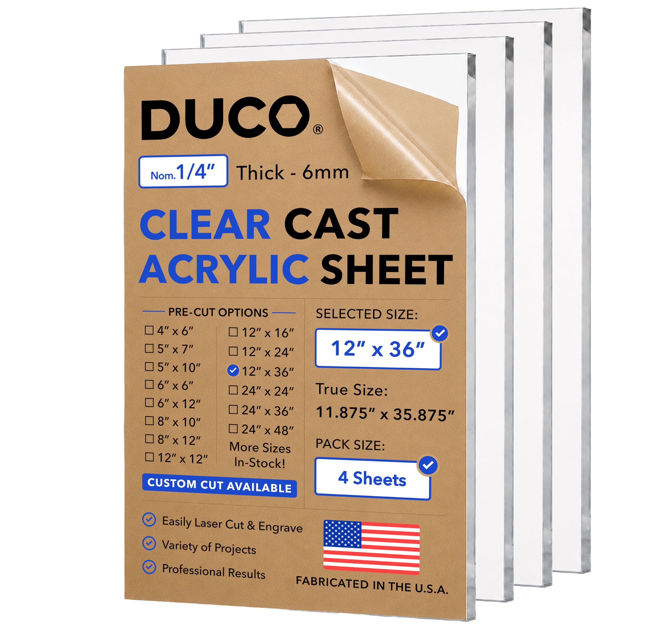 Clear Acrylic Sheet - 12"x12" Plexiglass -14