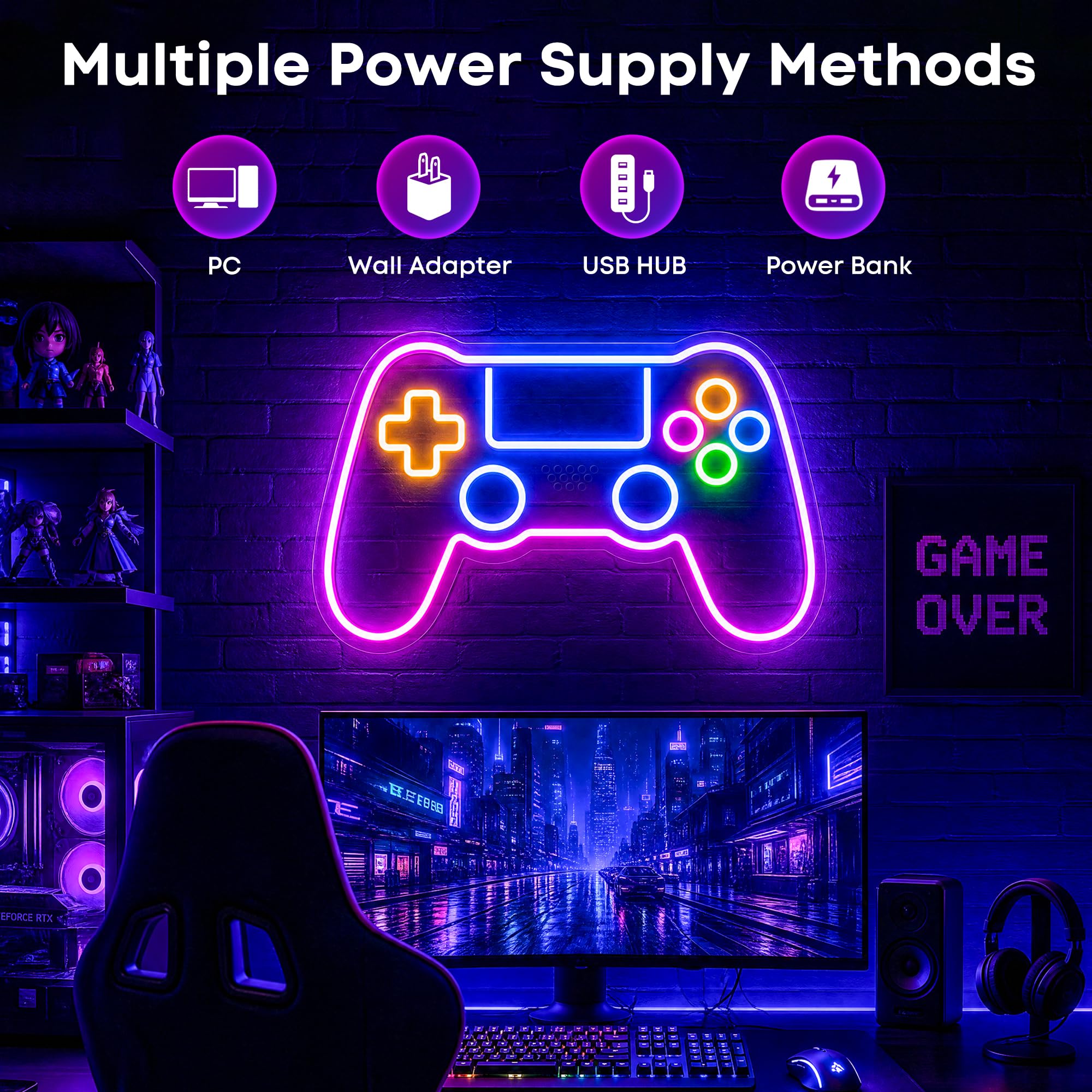 Insegna Neon Gamepad Personalizzata per Gaming, Lampada LED RGB con Telecomando, 10 Modalità di Luce, Decorazione da Parete per Stanza Gamer, Accessori Gaming Luce Neon Controller